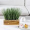 Artificial Grass Plants in Rustic Burnt Solid Wood Planter Box, 12 Inch Decorative Wooden Container with Faux Greenery Plant, Indoor Table Decor